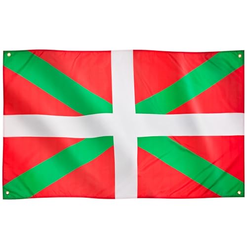 Runesol Bandera del País Vasco, 91x152cm, 3ft x 5ft, Bandera Vasca, 4 Ojales, Ojal en las Esquinas, Ikurriña, Bandera Bilbao, Banderas Premium, Interior, Exterior, Colores Vívidos